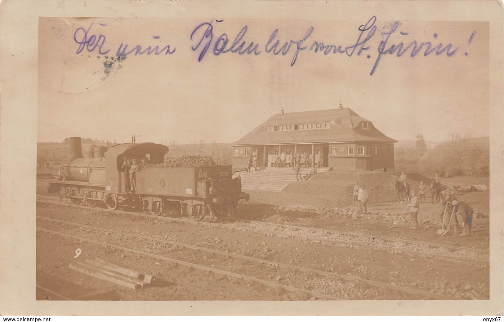 Carte Postale Photo SAINT-JUVIN-08-Ardennes-Argonne-GARE-Bahnhof Train Militaire Allemand-FELDPOST Guerre 1914-1918 - Autres & Non Classés