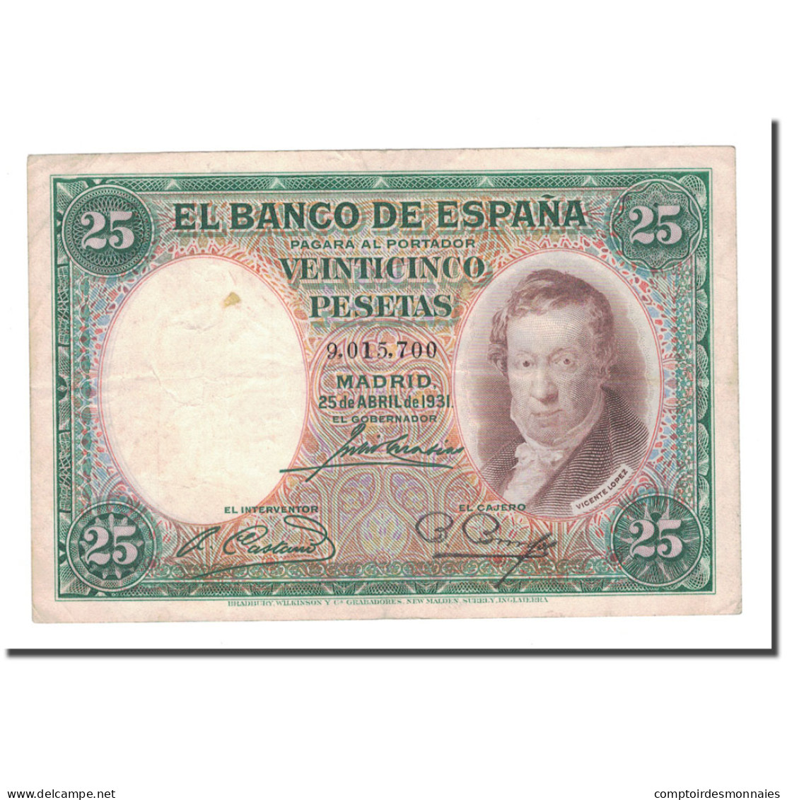 Billet, Espagne, 25 Pesetas, 1931, 1931-04-25, KM:81, TTB - 25 Pesetas