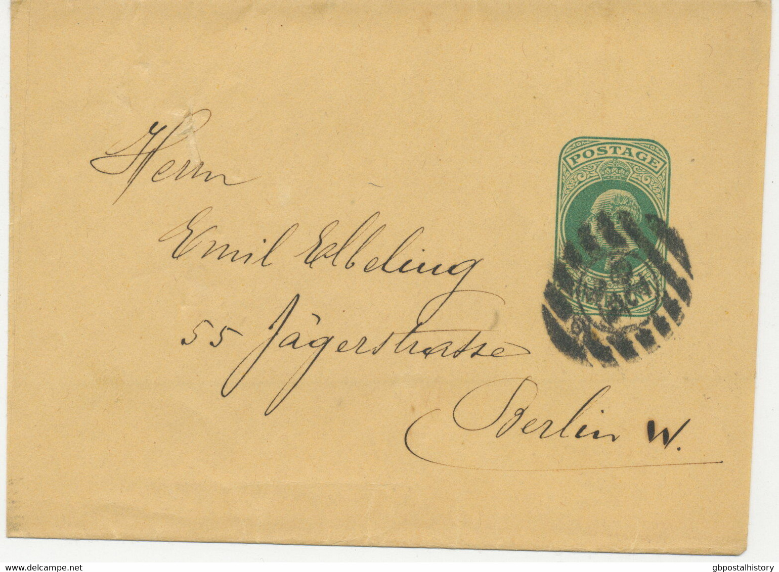 GB 190? EVII 1/2d Blue-green Superb Wrapper With Barred Cancel "C / E.C / 20" - Storia Postale