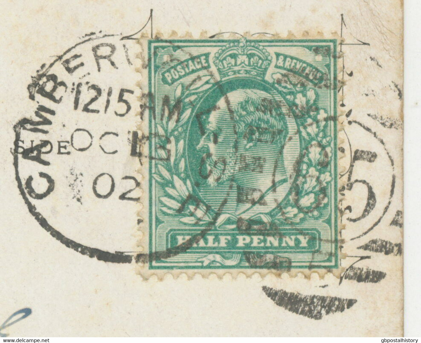 GB 1902 EVII 1/2d Bluegreen Dulwich Pc Duplex-cancel "CAMBERWELL-S.E / 65 / 5" - Storia Postale