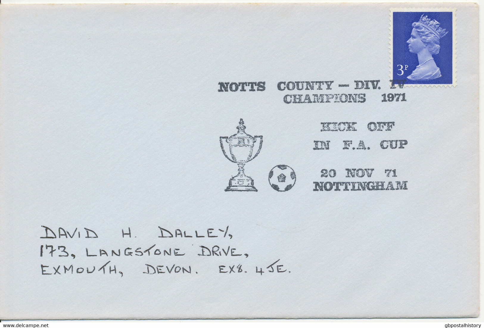 GB 1971 Notts County Div. IV Champions 1971 Kick Off In F.A. Cup Nottingham - Storia Postale