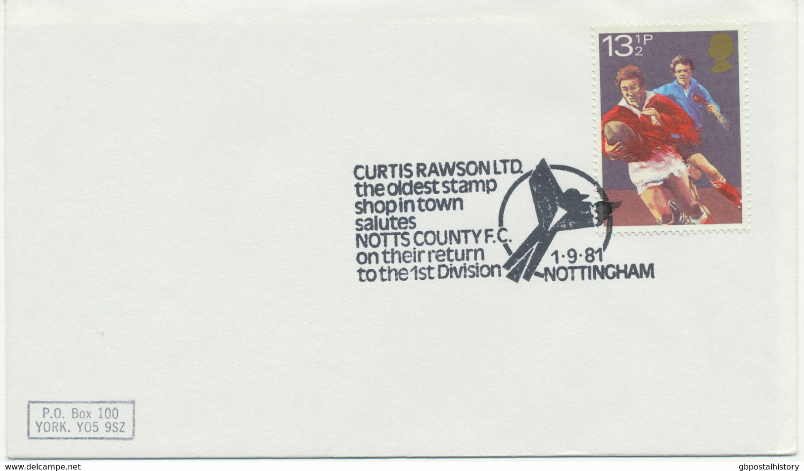 GB 1981 CURTIS RAWSON LTD. The Oldest Stamp Shop In Town Salutes NOTTS COUNTY - Storia Postale