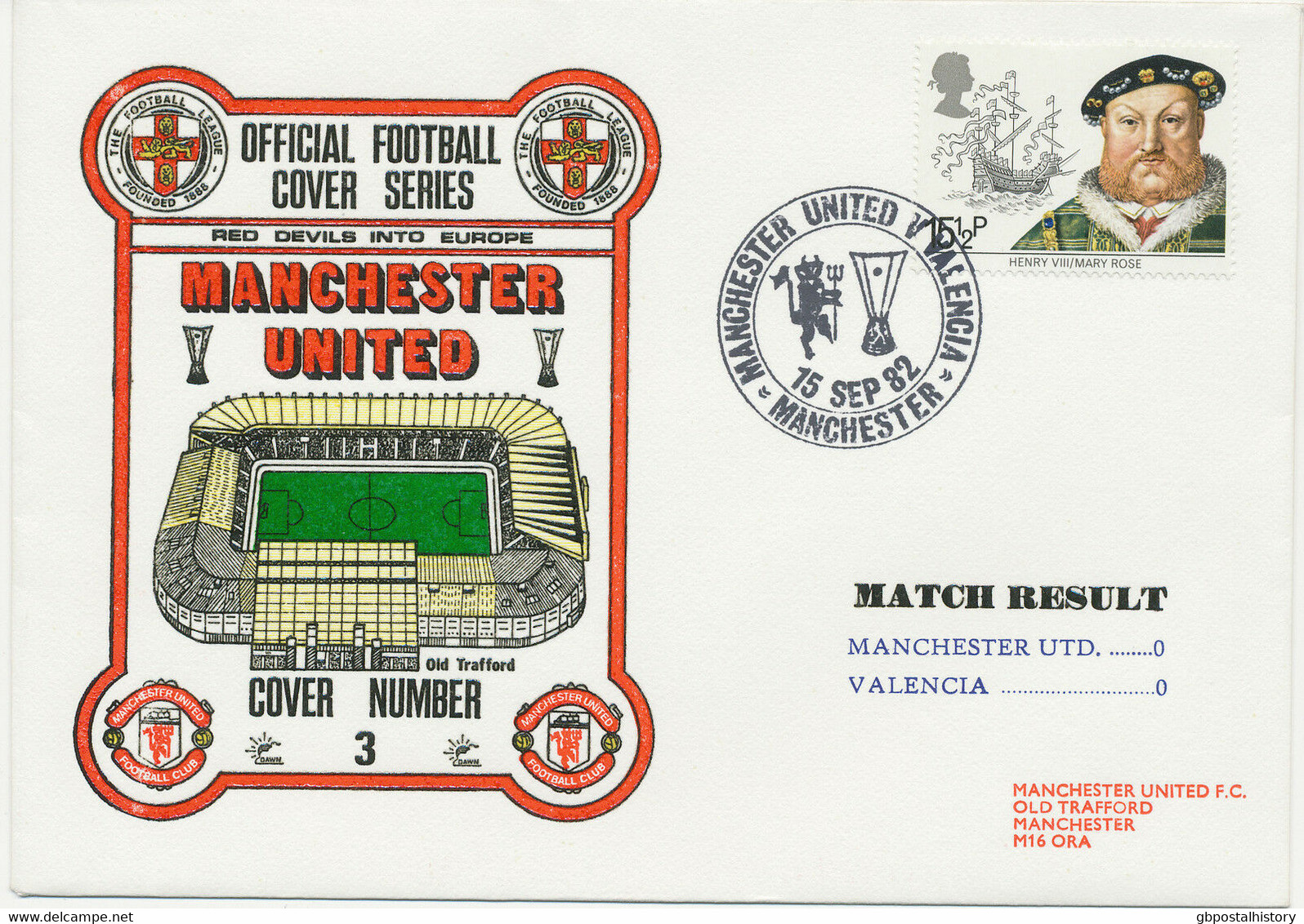 GB 1982 Manchester United V Valencia 15 Sep 82 Manchester SUPERB FOOTBALL COVER - Storia Postale