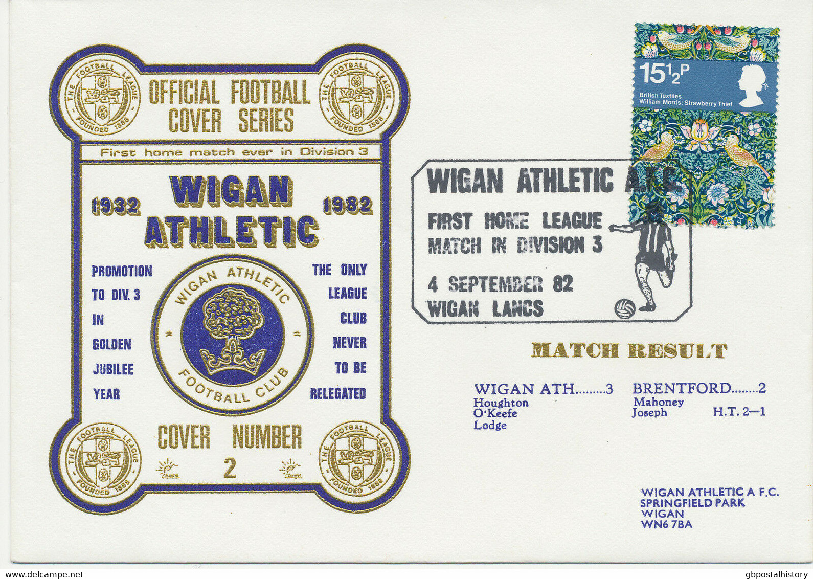 GB 1982 Wigan Athletic A.F.C. First Home League Match In Division 3 Wigan Lanc - Storia Postale