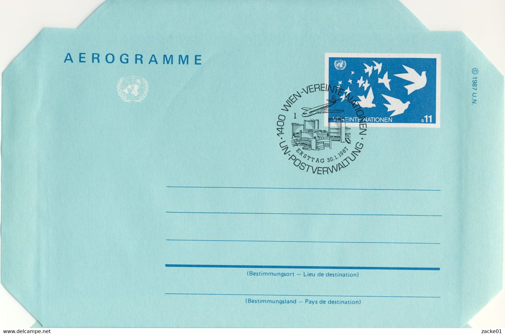 4 Stck. Luftpostfaltbriefe 1977/1987 (gestempelt) UNO NY Ganzs. - Poste Aérienne