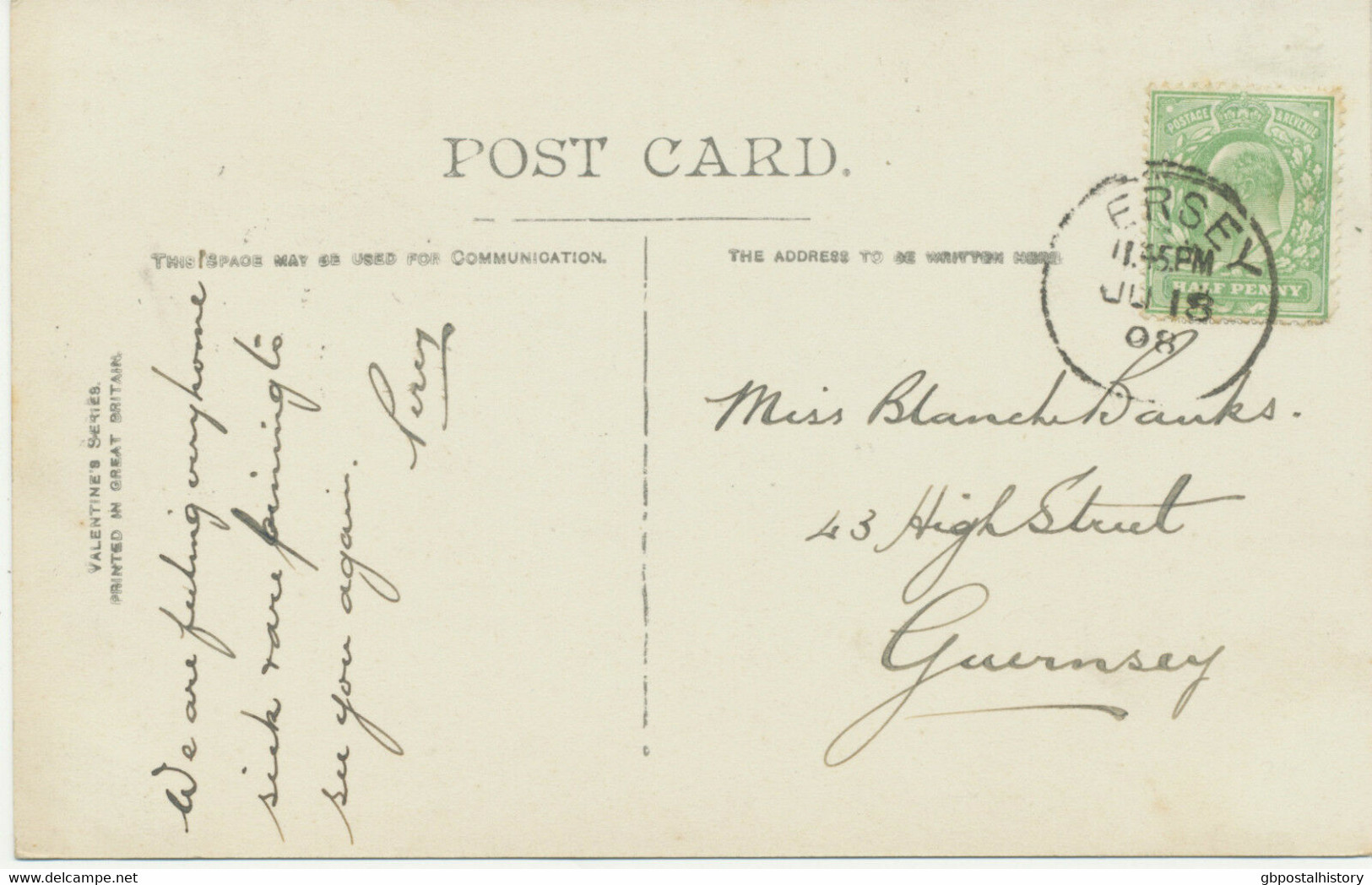 GB CHANNEL ISLANDS „ERSEY“ (JERSEY) Superb CDS - PROBABLY UNIQUE POSTMARK-ERROR 1908 RRR!!! - Jersey