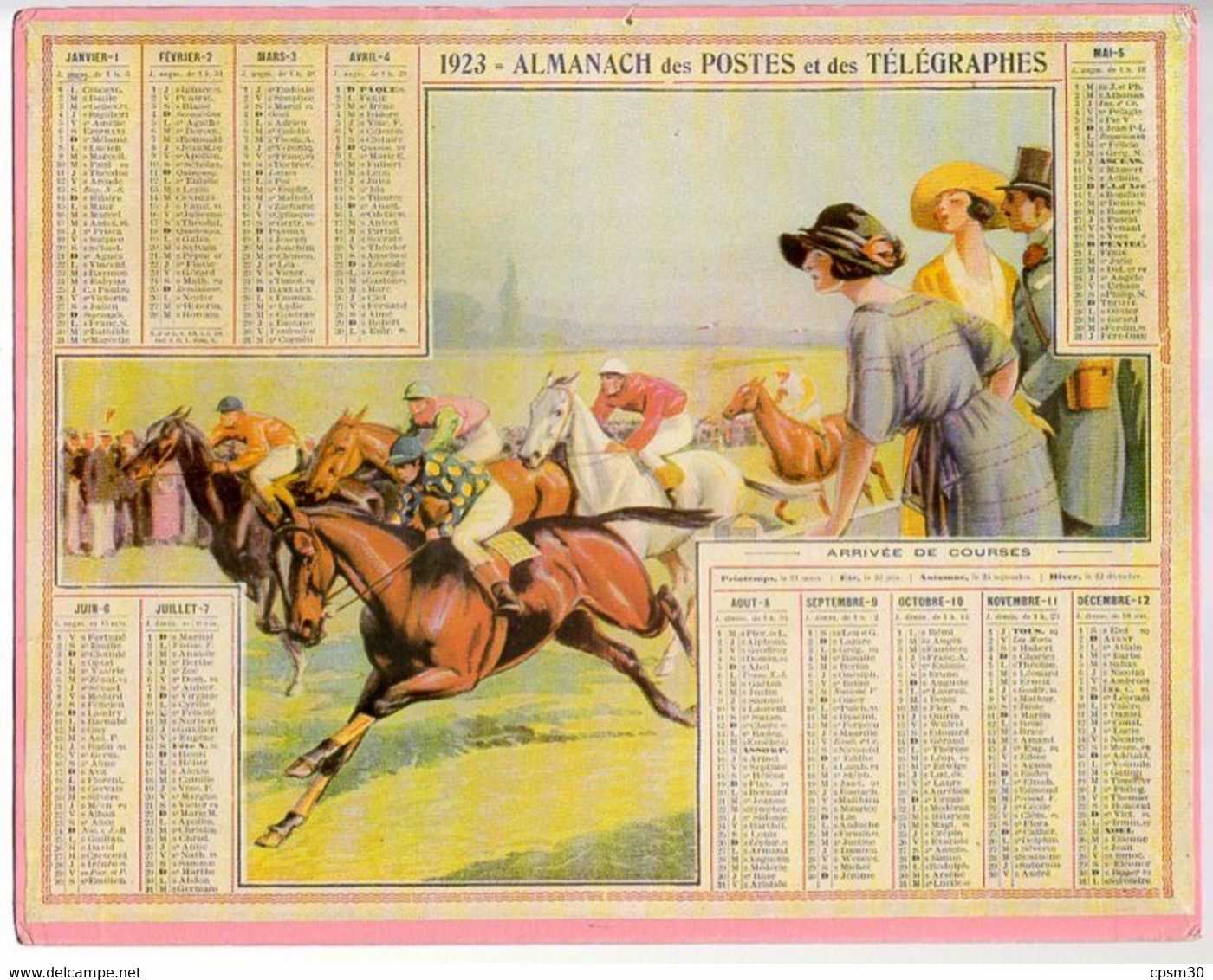 CALENDRIER GF 1923 - Arrivée De Course Chevaux, Imprimeur Oberthur Rennes - Grand Format : 1921-40