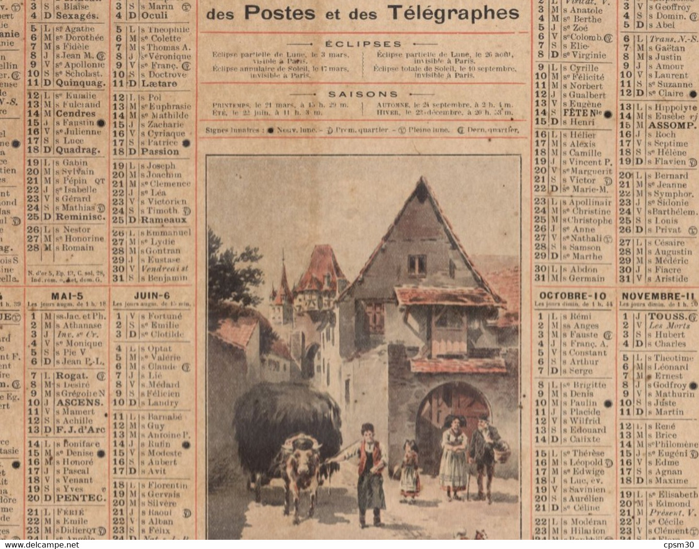 CALENDRIER GF 1923 - Village Alsacien (charrette Fourrage), Imprimeur Oberthur Rennes - Grand Format : 1921-40