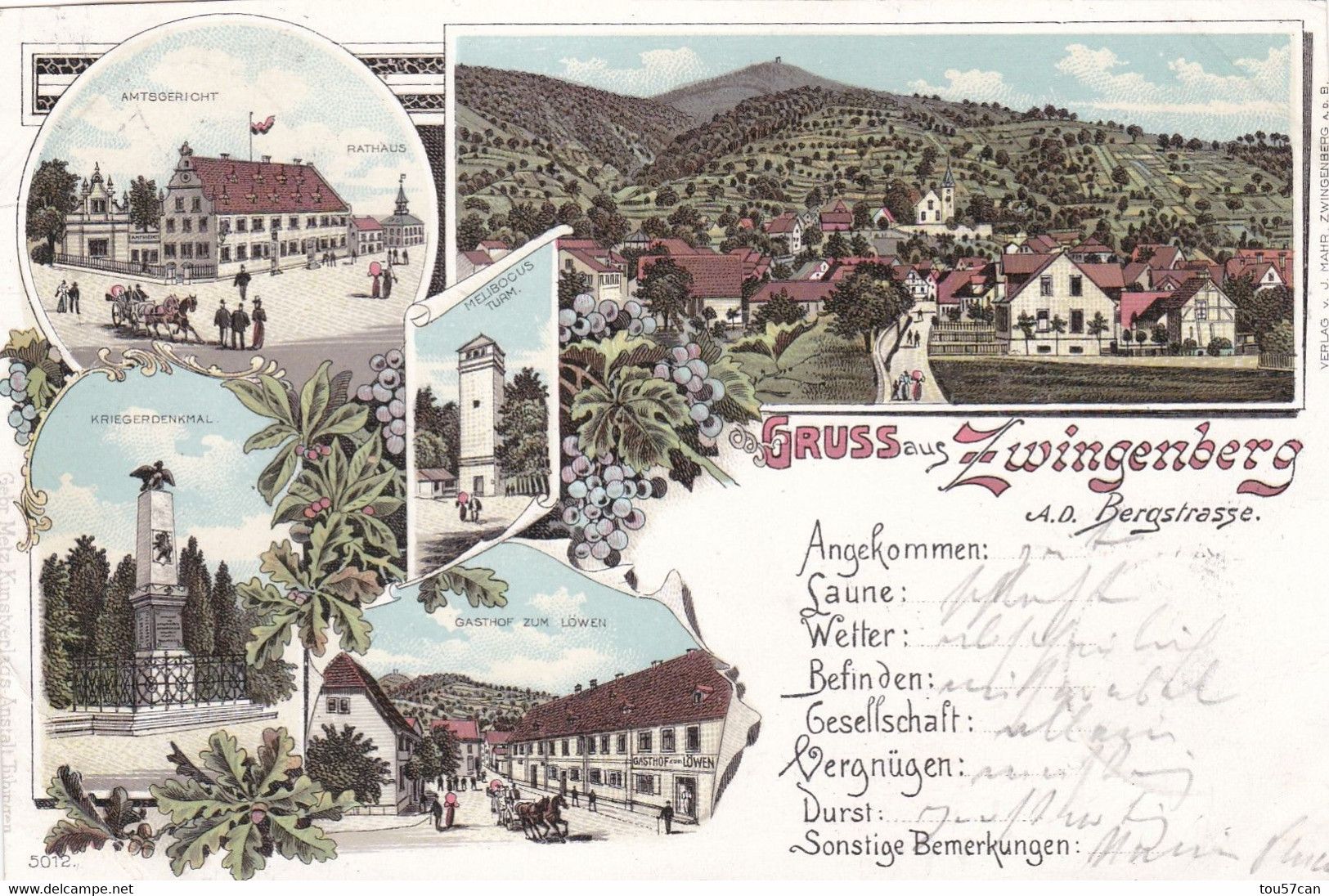 ZWINGENBERG A.d. BERGSTRASSE - DARMSTADT - HESSEN - DEUTSCHLAND - LITHO-ANSICHTKARTE - 1897. - Darmstadt