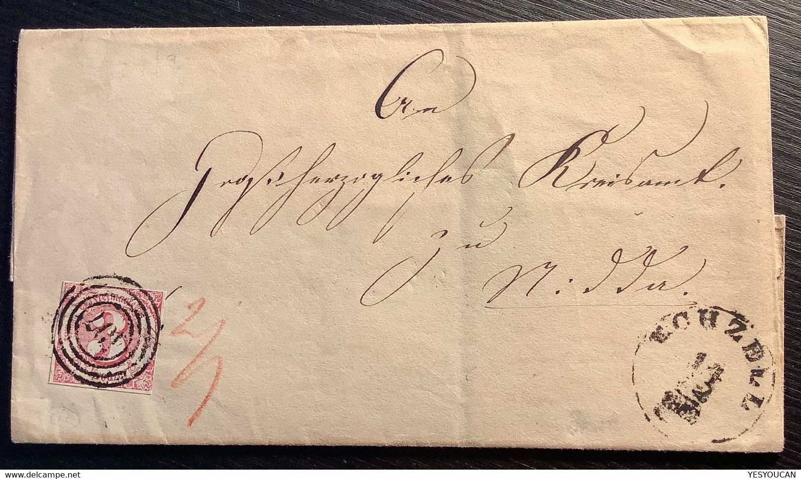 ECHZELL 1862 (Hessen, Kr Nidda) + Stpl 107 Mi 32 GEPR SEM BPP Brief (Thurn Und Taxis 1862 3 Kr Rot - Cartas & Documentos