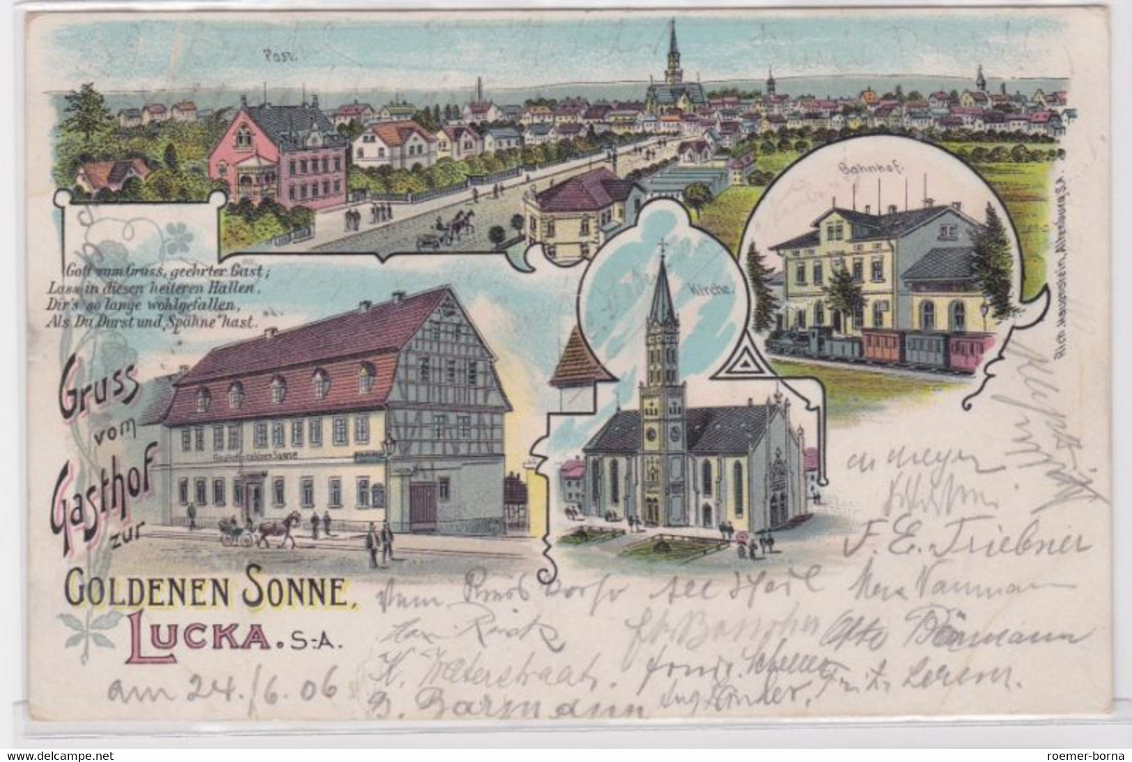 95848 Ak Lithographie Gruß Vom Gasthof Zur Goldenen Sonne Lucka S.-A. 1906 - Other & Unclassified