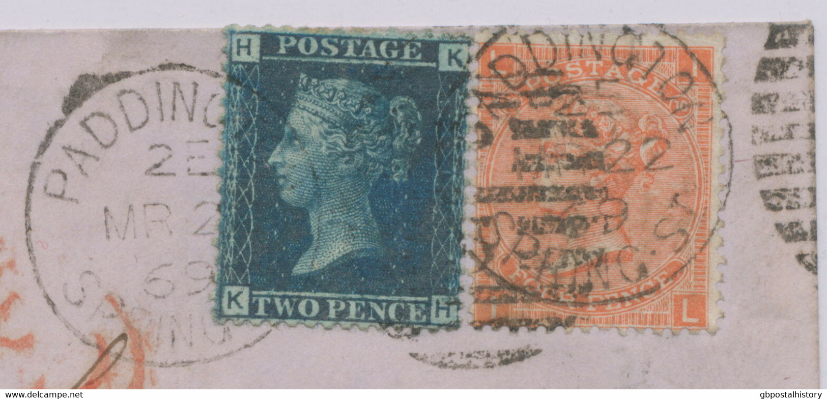 GB 1869 QV 2d Blue Rare Pl.12 (KH) + 4d Pl.10 PADDINGTON / SPRING-St. / P / 5 - Brieven En Documenten