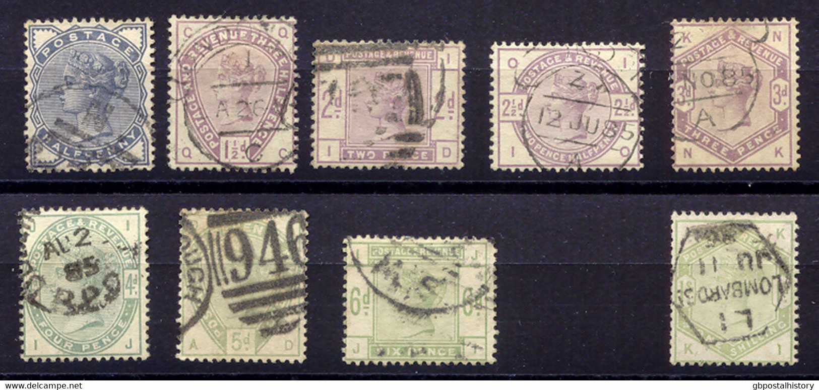 GB 1883/4 QV Definitives "Lilac & Greens" 1/2D - 1Sh. (no 9D), VFU GBP 1,240.- - Gebraucht