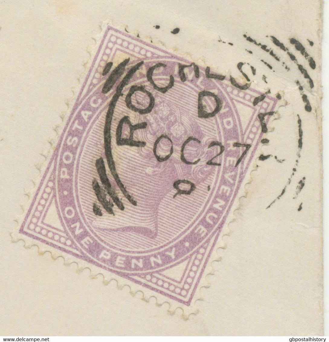 GB 1882 QV 1 D Die I 14 Dots Bluish Lilac "ROCHESTER" Squared Circle COVER - Lettres & Documents