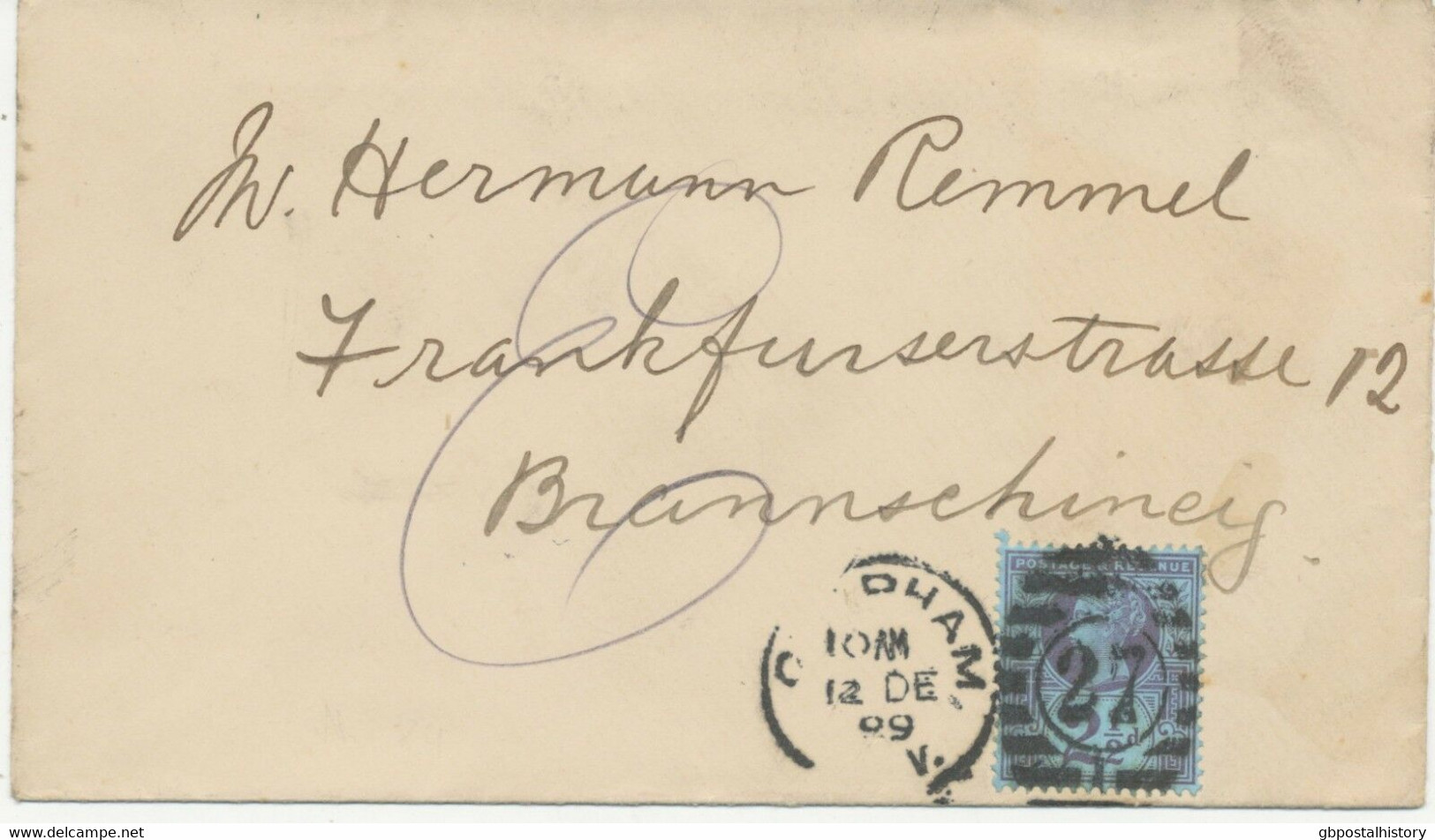 GB "CLAPHAM / S.W. / 27 / 1" 1892 QV 21/2d Jubilee Cvr To BRUNSWICK With Rare POSTMARKERROR - Brieven En Documenten