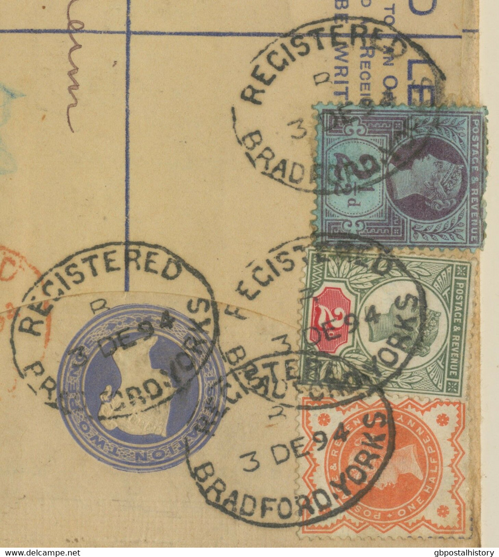 GB 1894 QV 2D PS Uprated Jubilee ½D 2D 2½D Jubilee REGISTERED / BRADFORD.YORKS - Covers & Documents