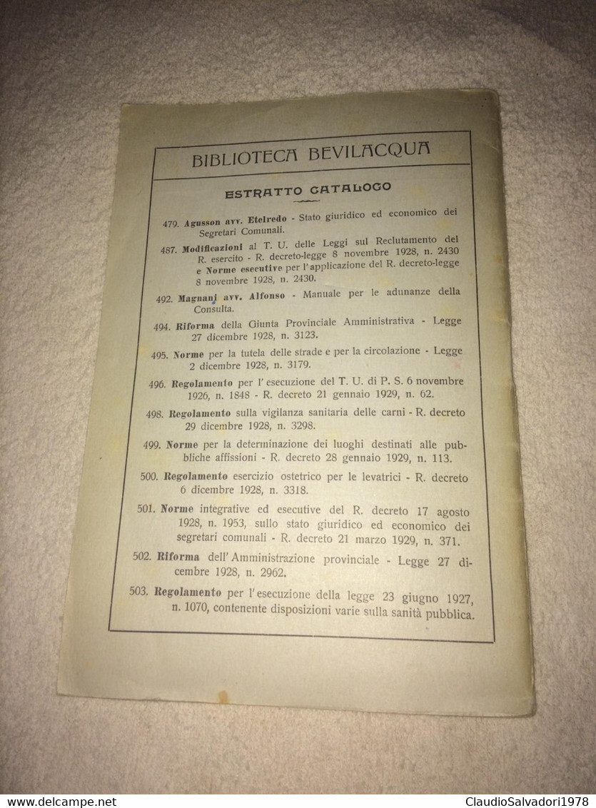 REGOLAMENTO SULLA VIGILANZA SANITARIA DELLE CARNI Decreto 20 Dicembre 1928 N 3298 - Libri Antichi