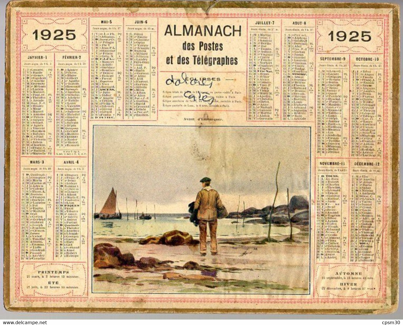 CALENDRIER GF 1925 - Avant D'embarquer, Imprimeur Oberthur Rennes - Grand Format : 1921-40
