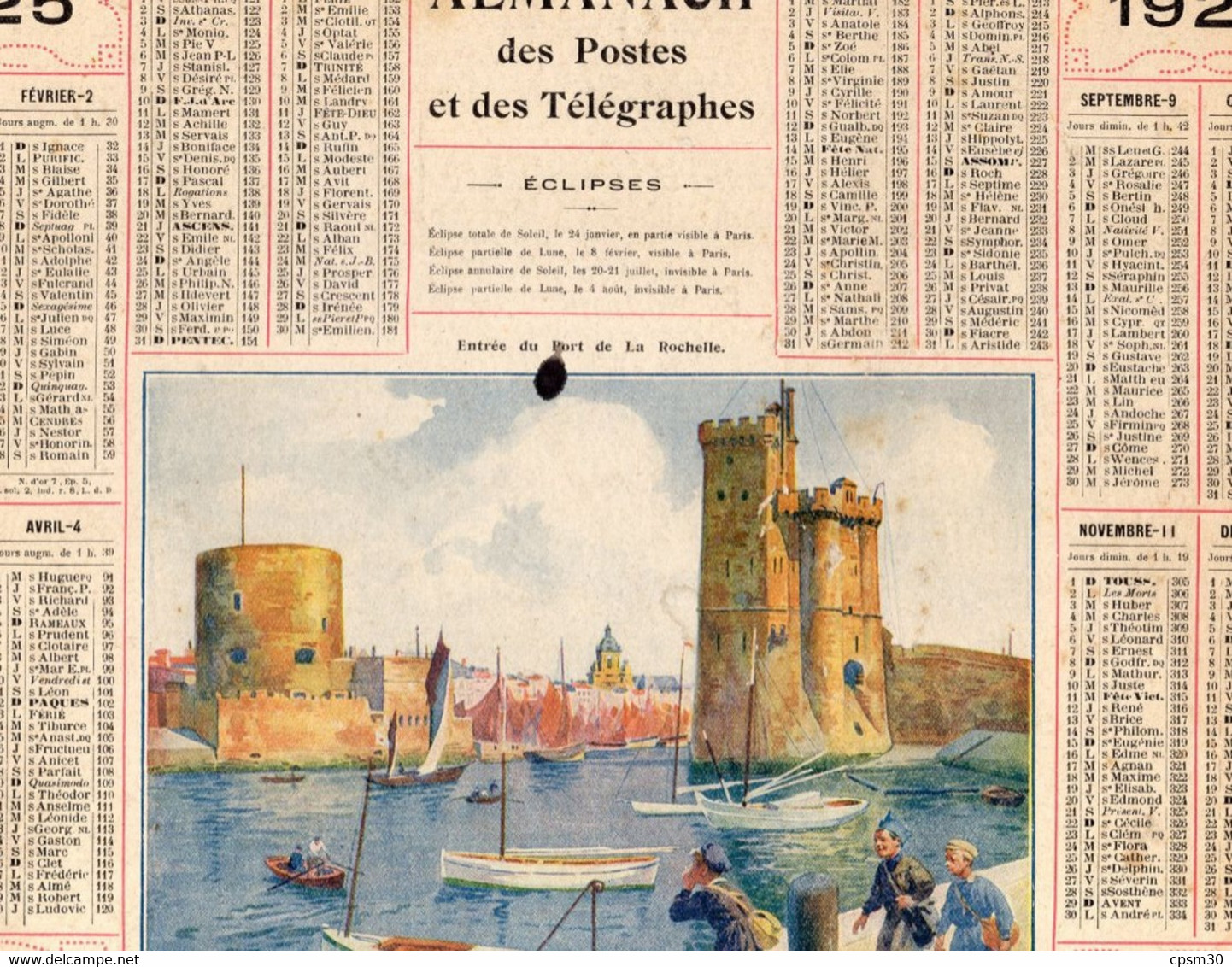 CALENDRIER GF 1925 - Entrée Du Port De La Rochelle, Imprimeur Oberthur Rennes - Grand Format : 1921-40