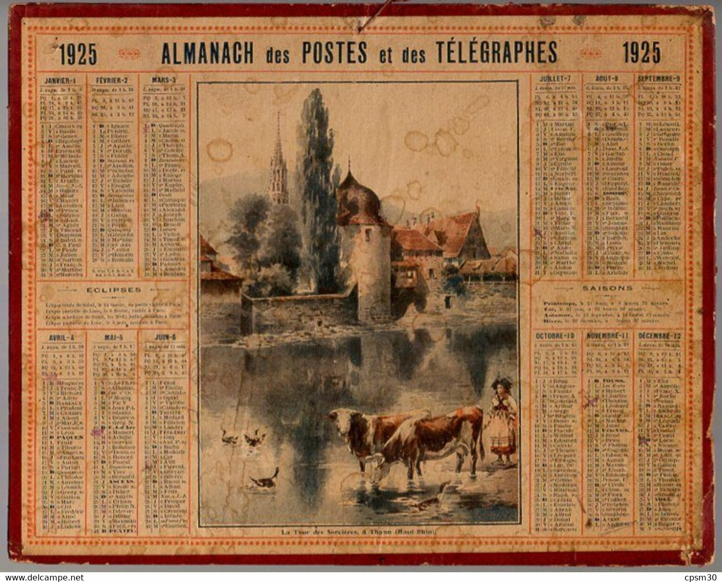 CALENDRIER GF 1925 - La Tour Des Sorcières à Thann Haut-Rhin, Imprimeur Oberthur Rennes - Grand Format : 1921-40