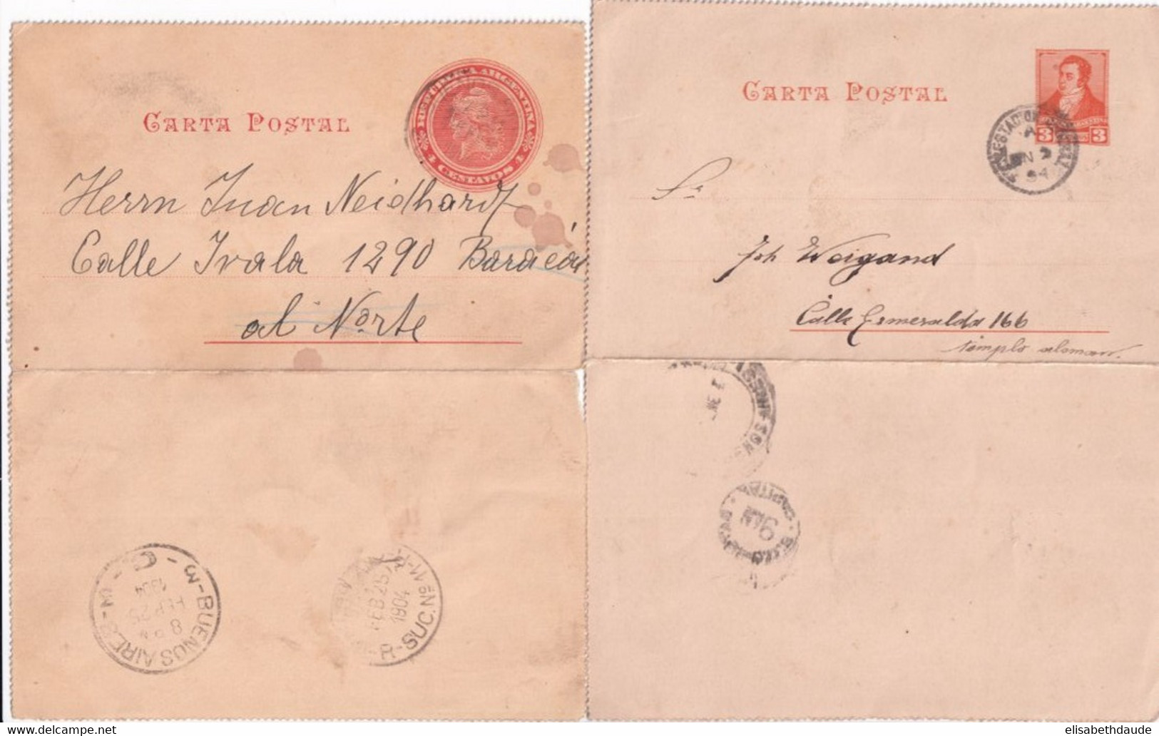 ARGENTINA - 1894 + 1904 - ENTIER POSTAL - 2 CARTE-LETTRES LOCALES VOYAGEES ! - Postal Stationery