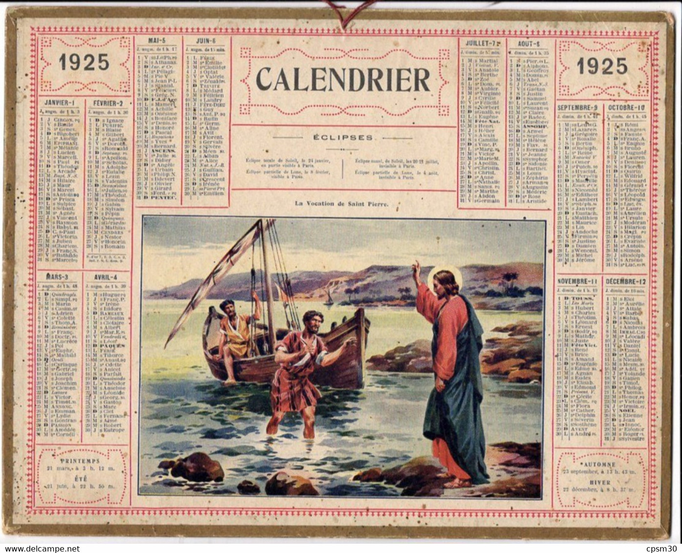 CALENDRIER GF 1925 - La Vocation à St Pierre, Imprimeur Oberthur Rennes - Grand Format : 1921-40