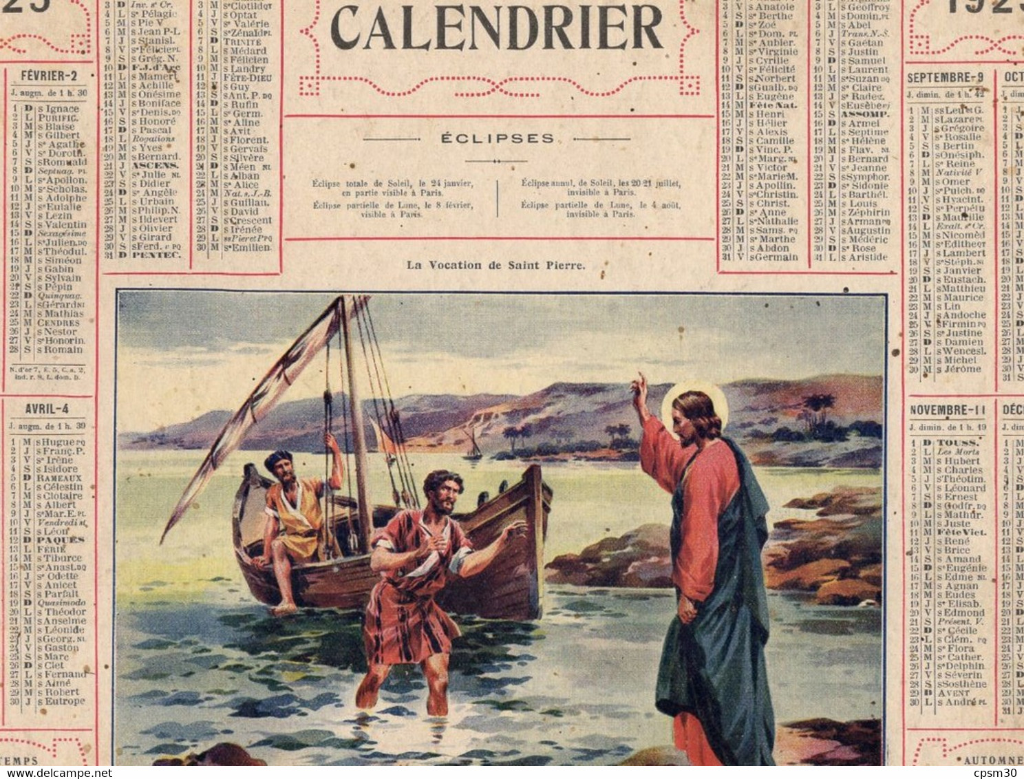 CALENDRIER GF 1925 - La Vocation à St Pierre, Imprimeur Oberthur Rennes - Grand Format : 1921-40