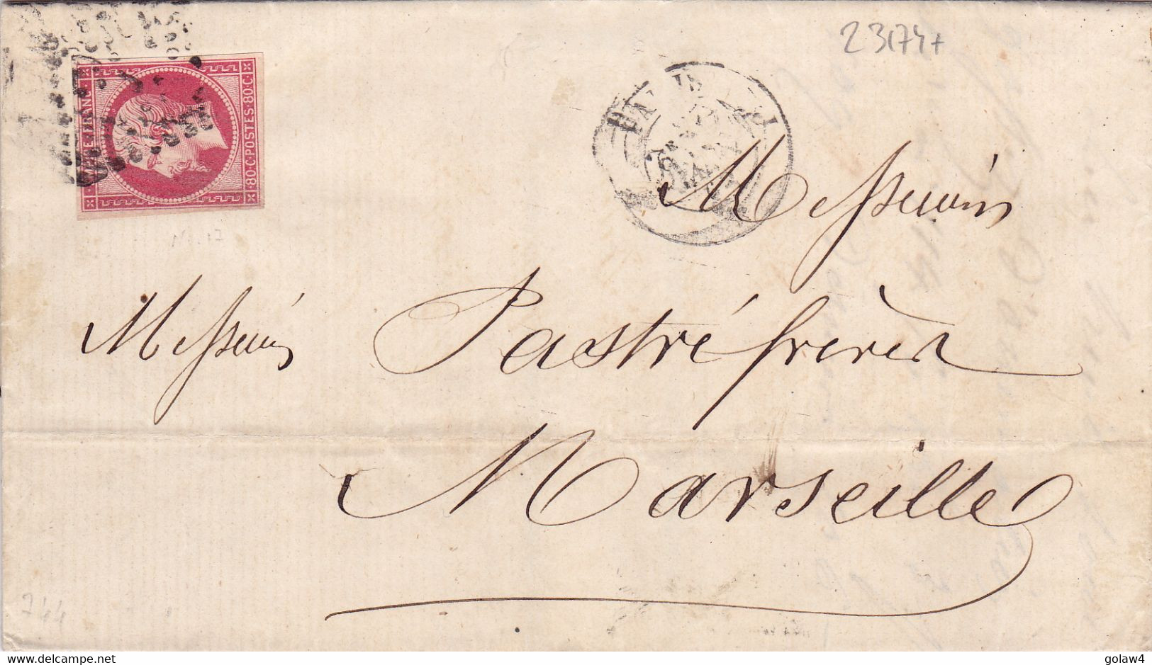 23174# EMPIRE N° 17B LETTRE Obl PARIS J * J 1862 Pour MARSEILLE BOUCHES DU RHONE - 1849-1876: Periodo Classico