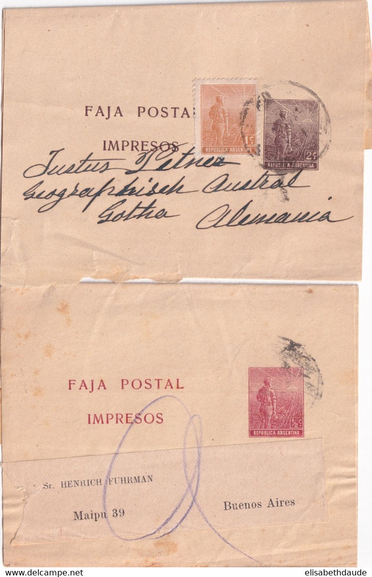 ARGENTINA - ENTIER POSTAL - 2 BANDES COMPLETES VOYAGEES ! - Interi Postali