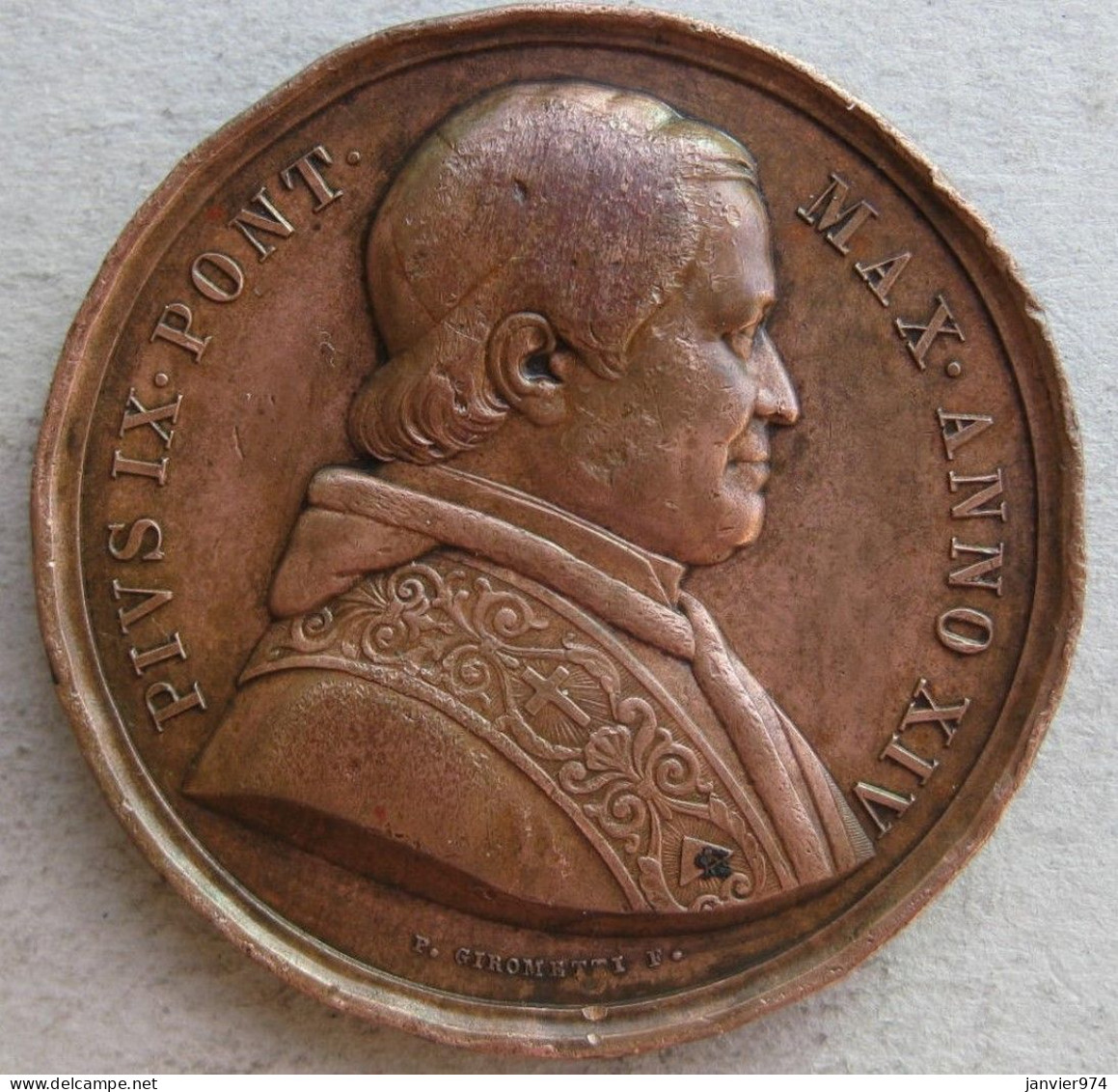 Vatican Médaille Papale Pie IX Anno XIV, Porta Di San Pancrazio Par GIROMETTI - Royaux/De Noblesse
