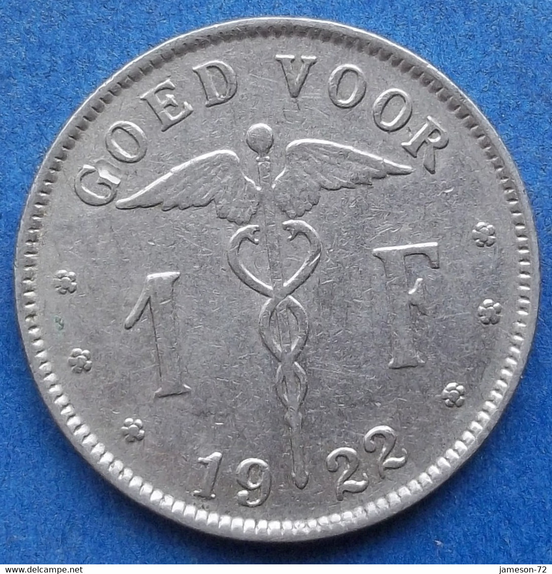 BELGIUM - 1 Franc 1922 Dutch KM# 90 Albert I (1909-1934) - Edelweiss Coins - Ohne Zuordnung