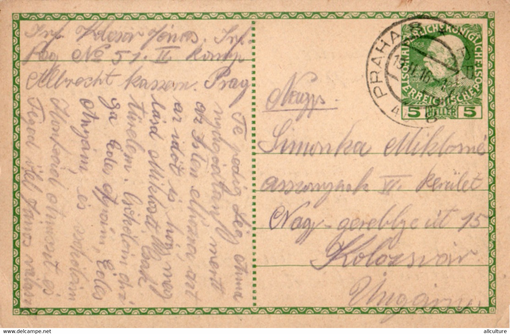 A1068-  POSTCARD FROM 1916 PRAHA STAMPED STATIONERY 1WW - WO1