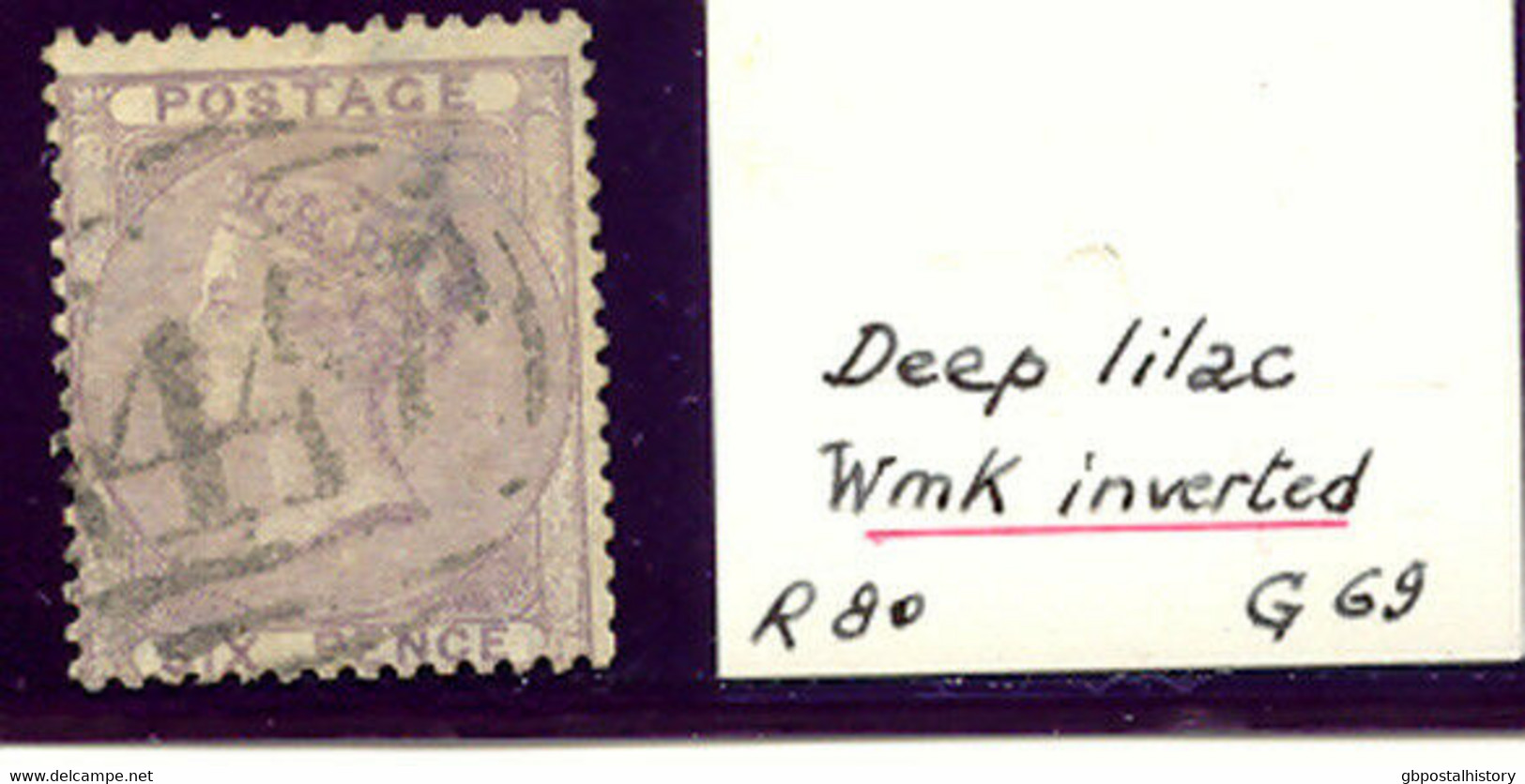 GB 1856 QV 6 D Deep Lilac Wmk. Emblems FU W. Numeral "447" (Leeds) INVERTED WMK - Plaatfouten En Curiosa