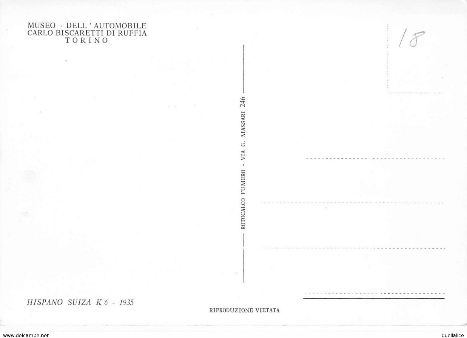 02425 "TORINO - MUSEO DELL'AUTOMOBILE - CARLO BISCARETTI DI RUFFIA - HISPANO SUIZA K 6 - 1935" AUTO. CART NON SPED - Museen