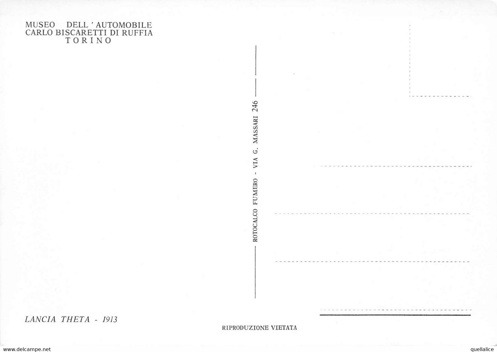 02427 "TORINO - MUSEO DELL'AUTOMOBILE - CARLO BISCARETTI DI RUFFIA - LANCIA THETA 1913" AUTO. CART NON SPED - Museums