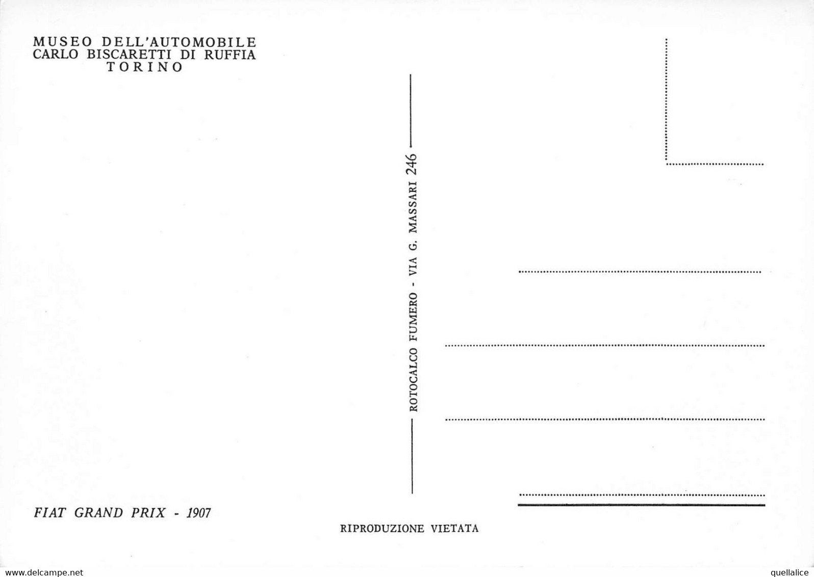 02428 "TORINO - MUSEO DELL'AUTOMOBILE - CARLO BISCARETTI DI RUFFIA - FIAT GRAND PRIX 1907" AUTO. CART NON SPED - Museos