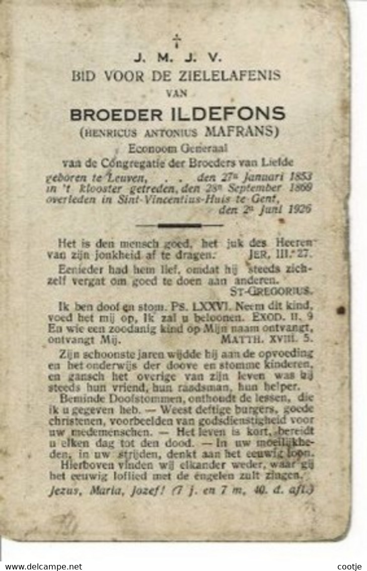 Henricus Mafrans O Leuven 1853 + Gent 1926 ( Broeder Ildefons ) - Images Religieuses