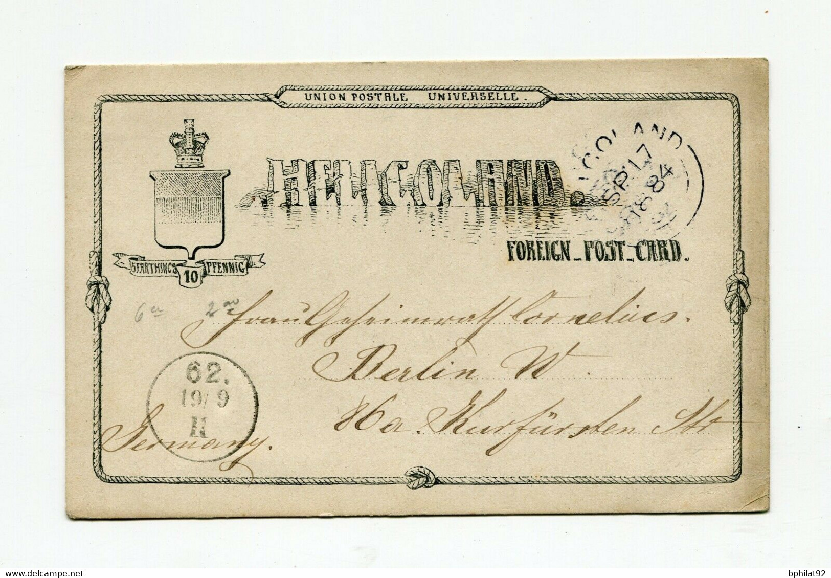 !!! ENTIER POSTAL D'HELIGOLAND DE 1884 POUR BERLIN - Heligoland (1867-1890)