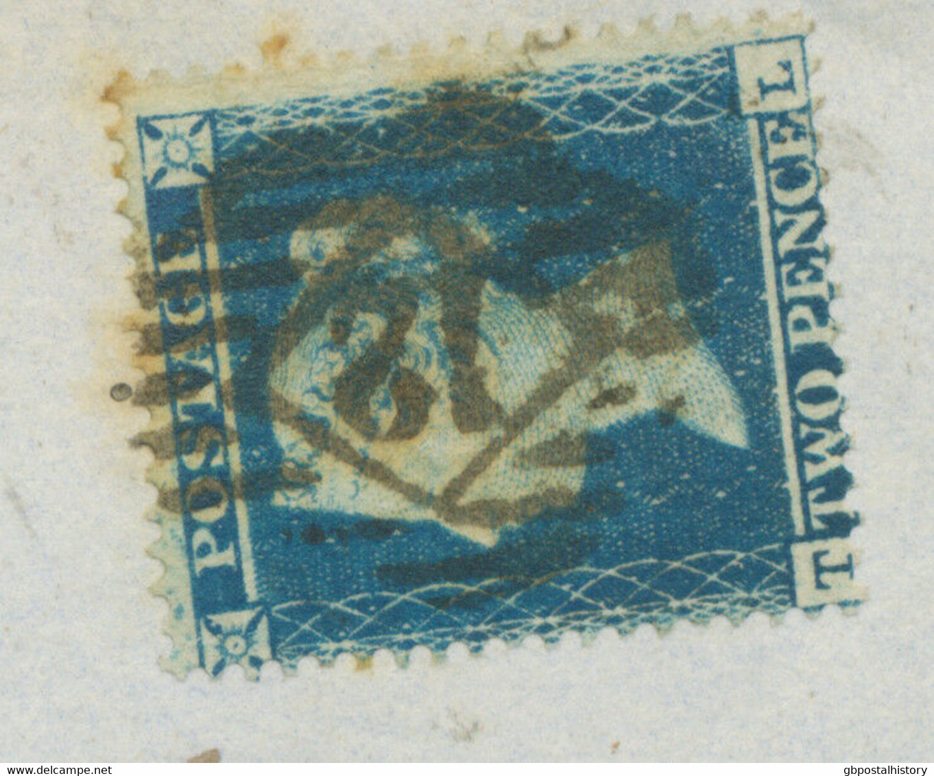 GB 1854 QV 2d Pale Blue Pl.4 ('TL') Superb Env Numeral Cancel "12" = LONDON - Covers & Documents