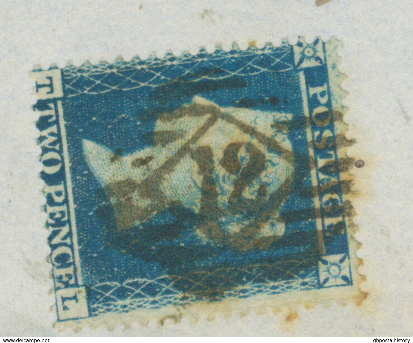 GB 1854 QV 2d Pale Blue Pl.4 ('TL') Superb Env Numeral Cancel "12" = LONDON - Covers & Documents