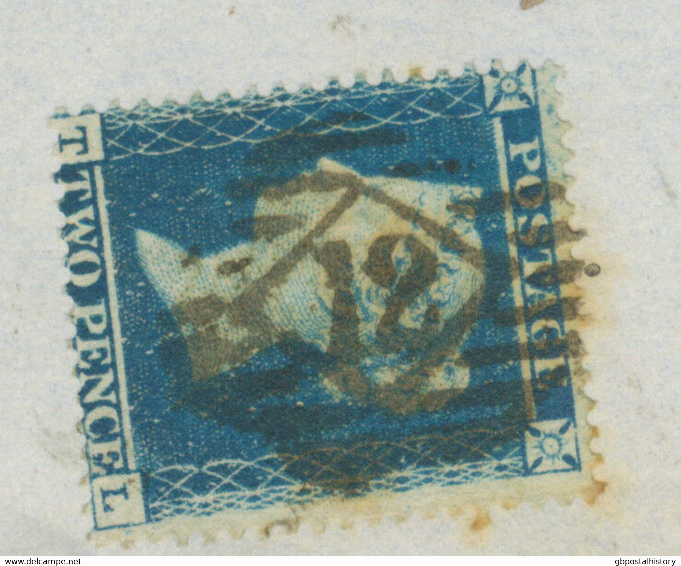 GB 1854 QV 2d Pale Blue Pl.4 ('TL') Superb Env Numeral Cancel "12" = LONDON - Storia Postale