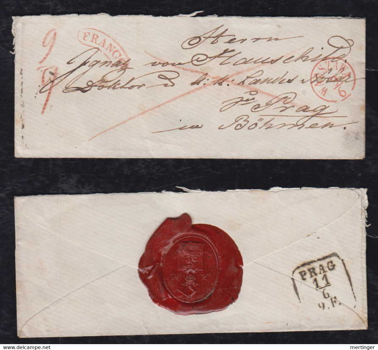 Poland 1862 Cover WARSZAWA To PRAHA Czechia Red FRANCO Postmark + Taxed - ...-1860 Vorphilatelie