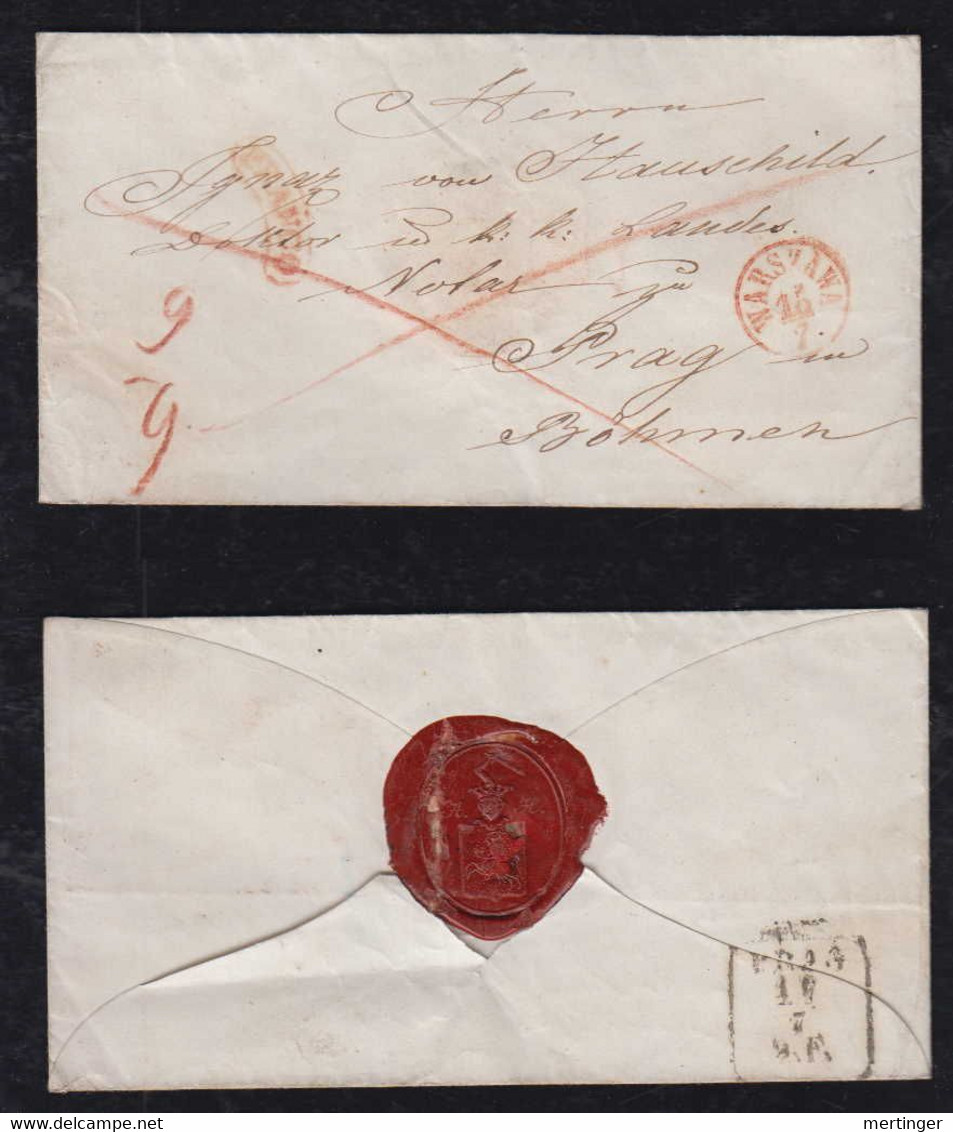 Poland 1862 Cover WARSZAWA To PRAHA Czechia Red FRANCO Postmark + Taxed - ...-1860 Voorfilatelie