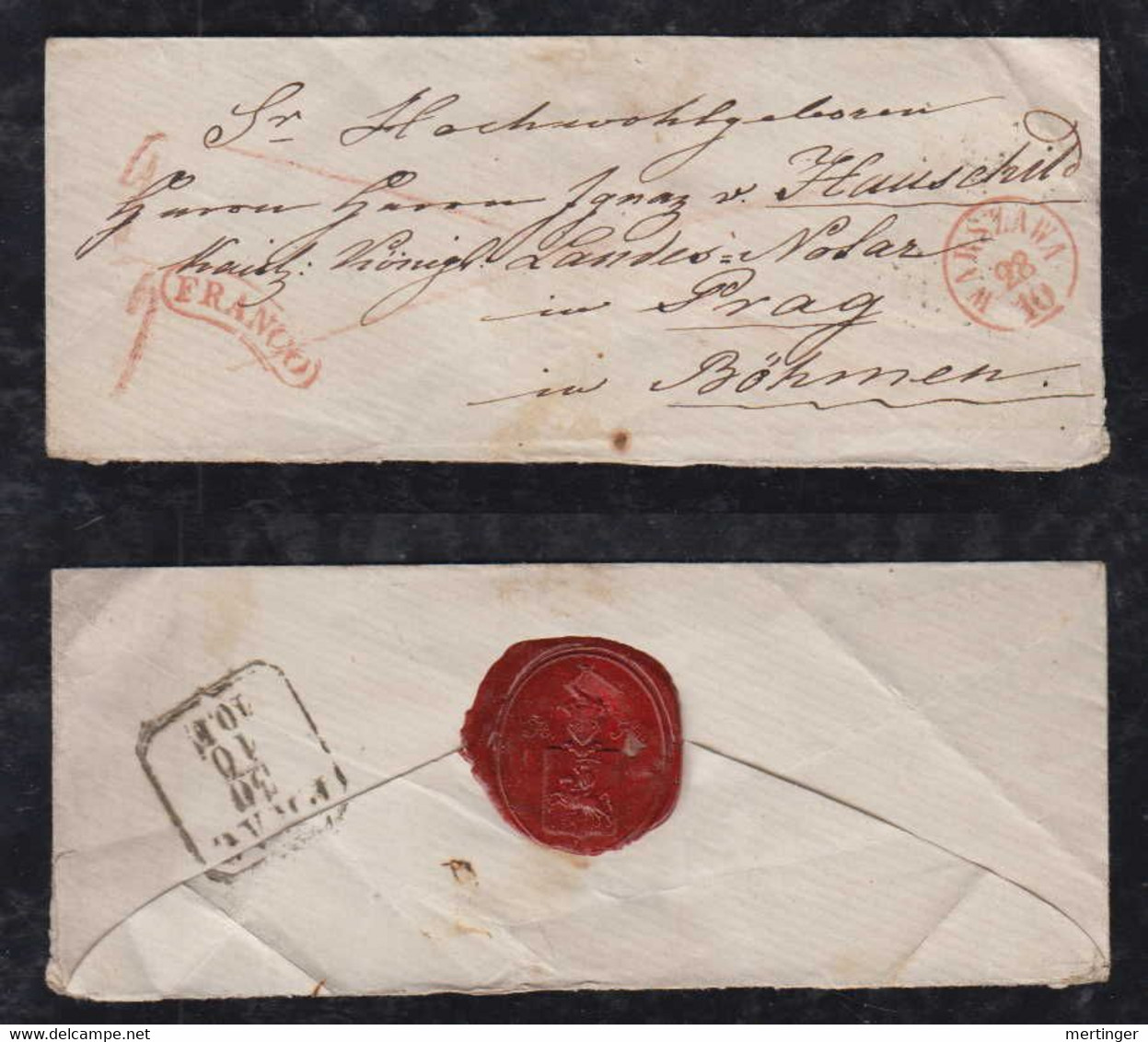 Poland 1862 Cover WARSZAWA To PRAHA Czechia Red FRANCO Postmark + Taxed - ...-1860 Préphilatélie