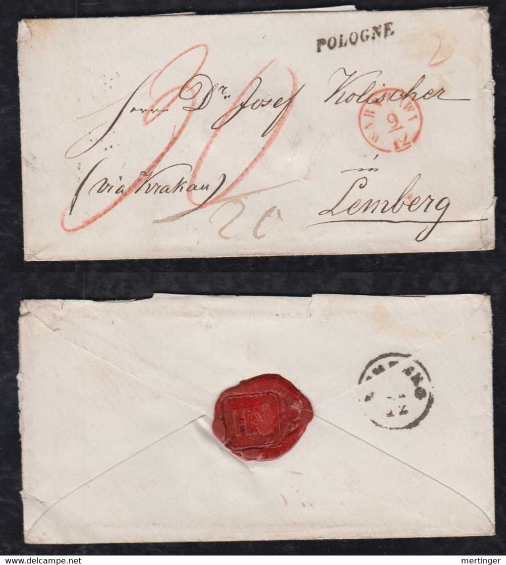 Poland 1864 Cover WARSZAWA To LEMBERG Lwiw Ukraine Via KRAKOW POLOGNE Transit Postmark + Taxed - ...-1860 Voorfilatelie