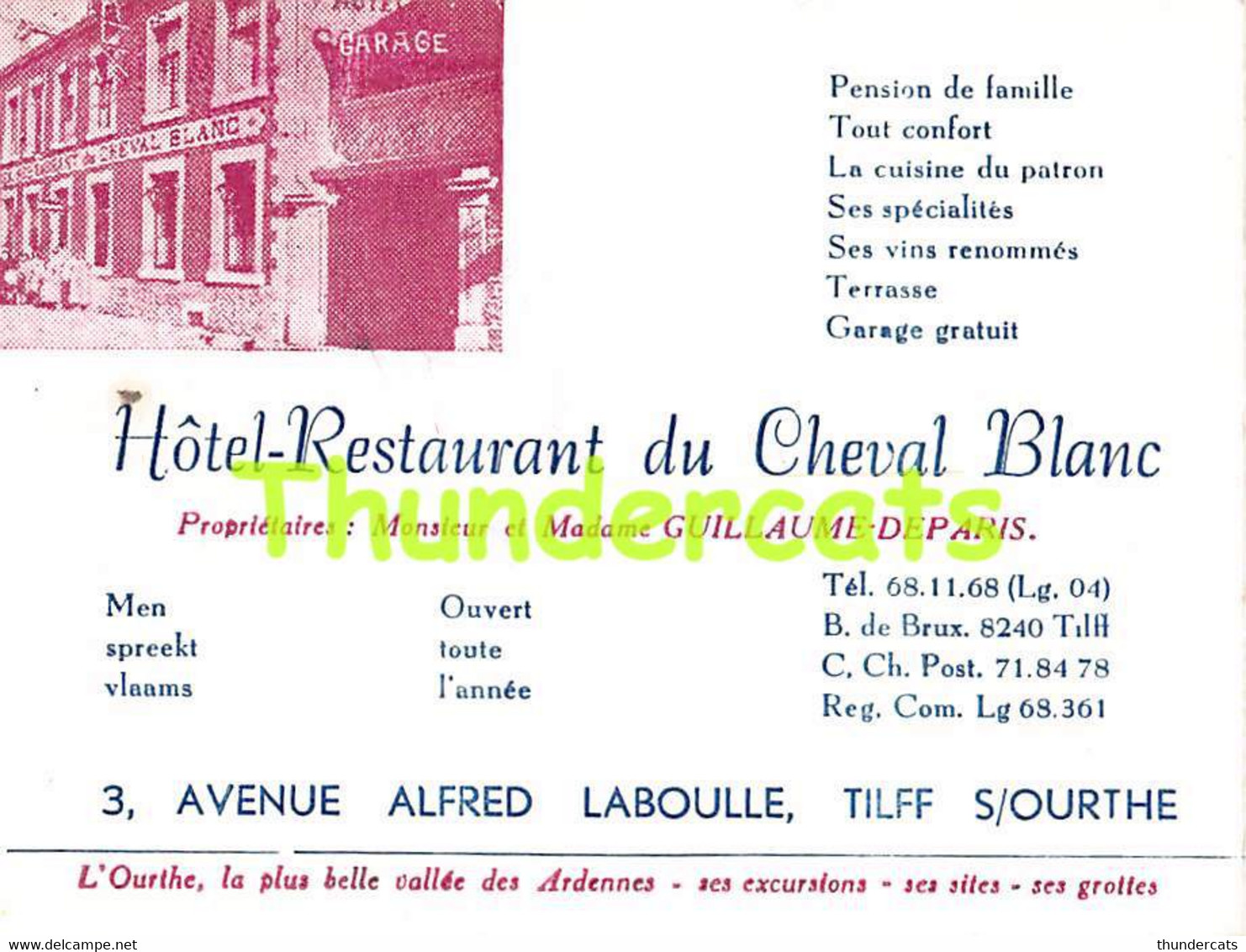 CARTE DE VISITE HOTEL RESTAURANT DU CHEVAL BLANC TILFF SUR OURTHE - Esneux