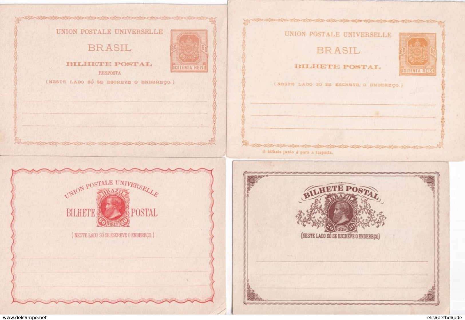 BRESIL - ENTIER POSTAL AVANT 1900 - 4 CARTES NEUVES LUXE ! - Postwaardestukken