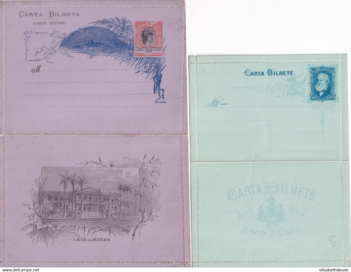 BRESIL - ENTIER POSTAL AVANT 1900 - 2 CARTES-LETTRES NEUVES - Postal Stationery