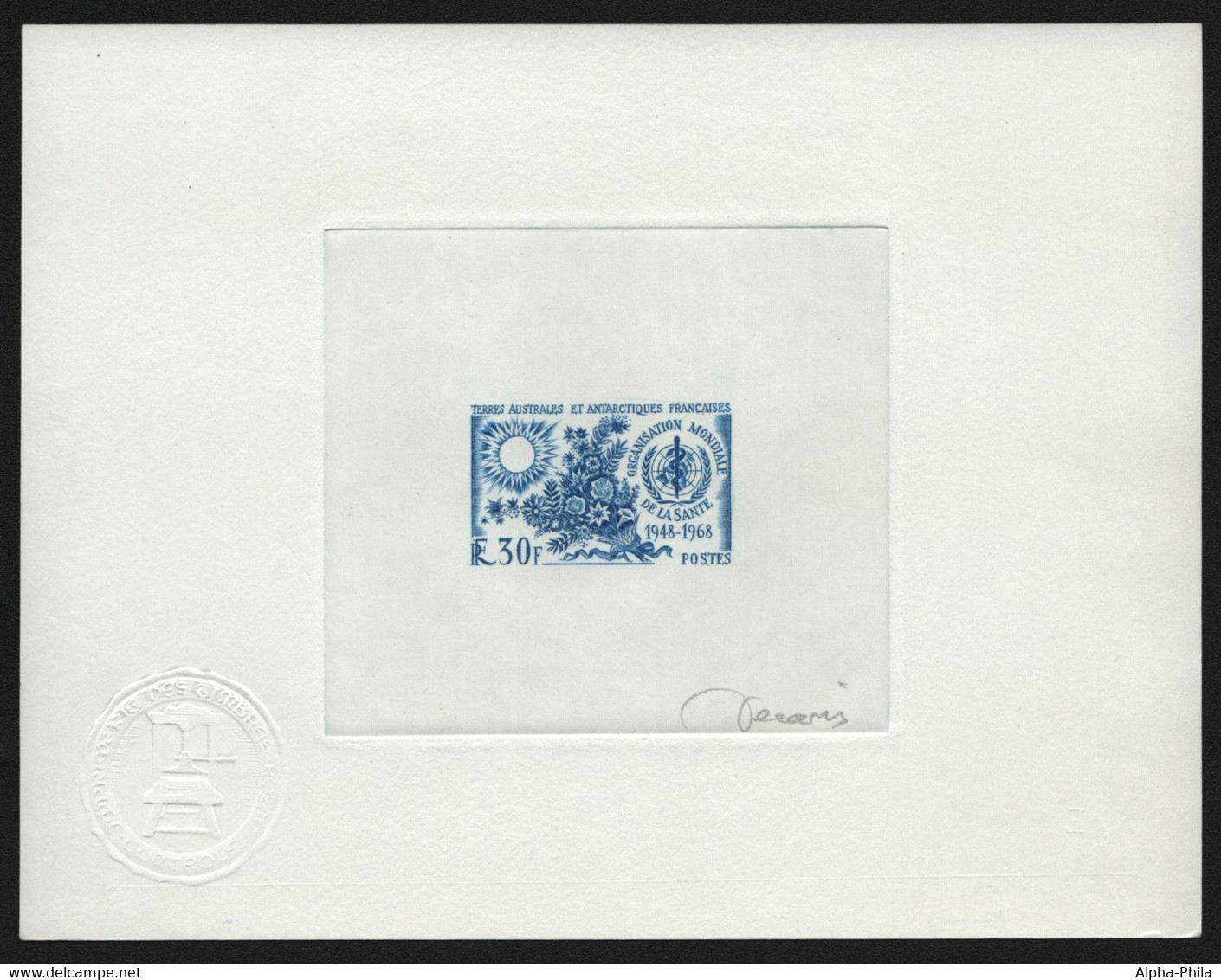 TAAF 1968 - Mi-Nr. 44 - Epreuve D'Artiste - Blue - Imperforates, Proofs & Errors