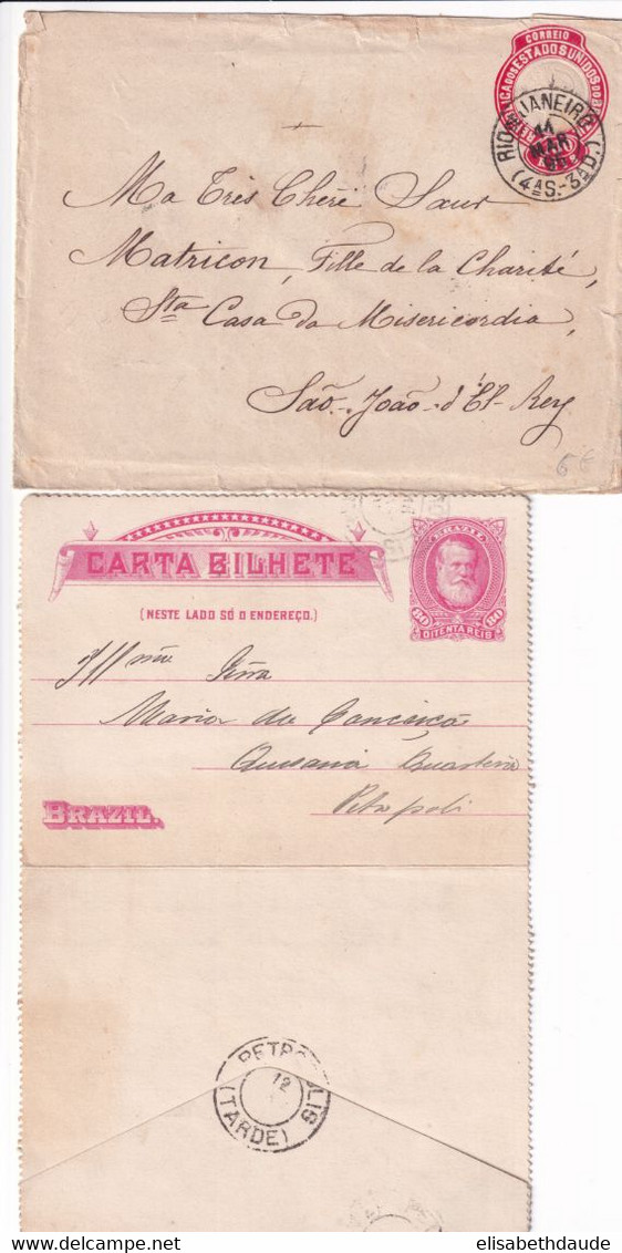 BRESIL - ENTIER POSTAL AVANT 1900 - 1 CARTE-LETTRE + 1 ENVELOPPE VOYAGEES => BRESIL - Enteros Postales